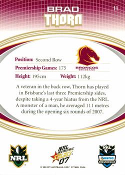 2007 Select NRL Invincible #011 Brad Thorn Back